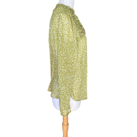 Maison d’ Amélie Boho Floral Green Shirred Ruffle Sheer Cottagecore Blouse-S - Picture 6 of 15